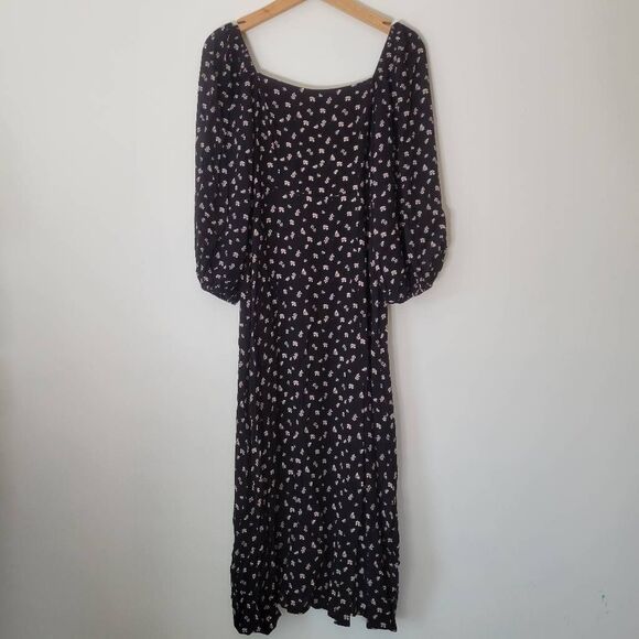 Sanctuary Smocked Floral Midi Dress Black Cream Size 2 - Picture 2 of 9